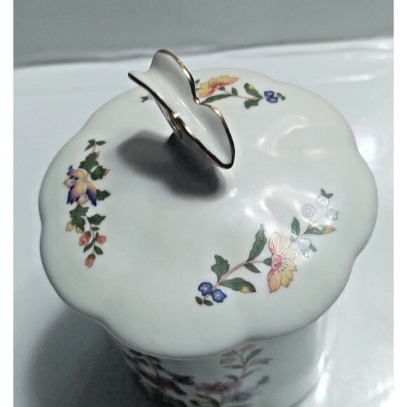 Aynsley Vintage Bone China Cottage Garden - Lidded Jam Pot Butterfly Handle 5" - Picture 3 of 14